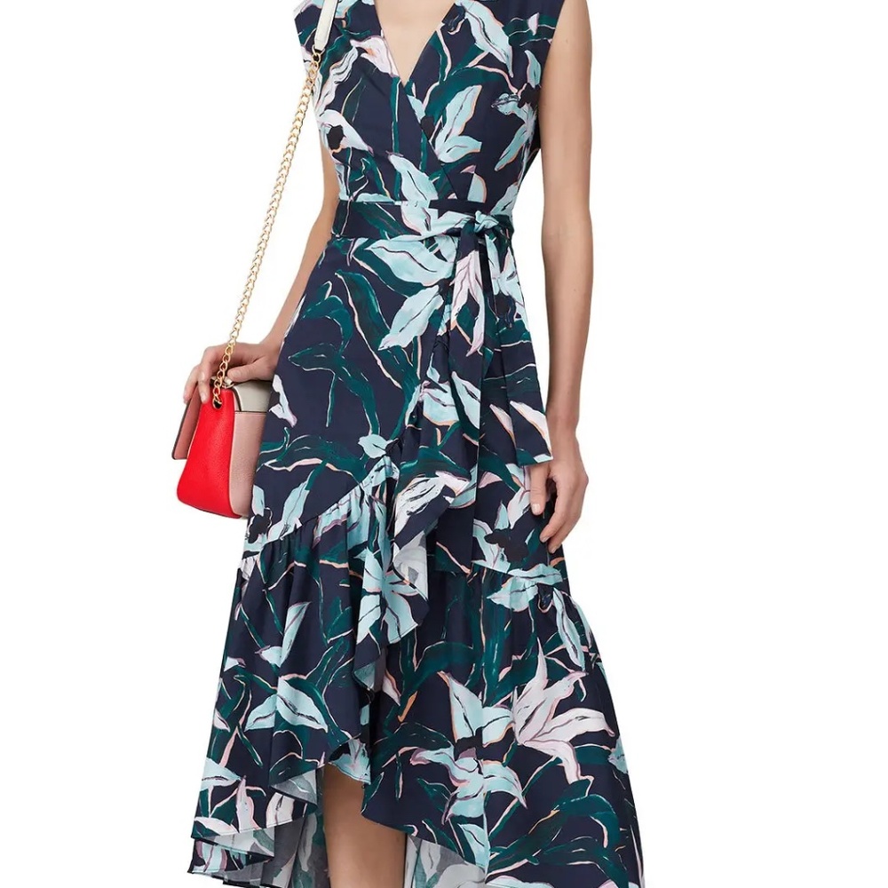 Tory Burch Bloom Tropical Floral Print Sleeveless Wrap Dress